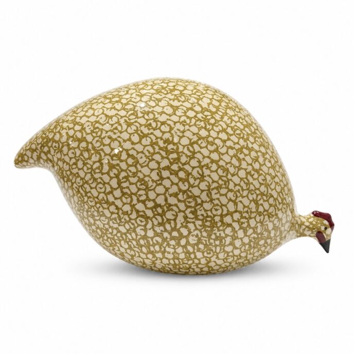 French Guinea Fowl White Spotted Green Leaf - Pecking (Les Ceramiques de Lussan)