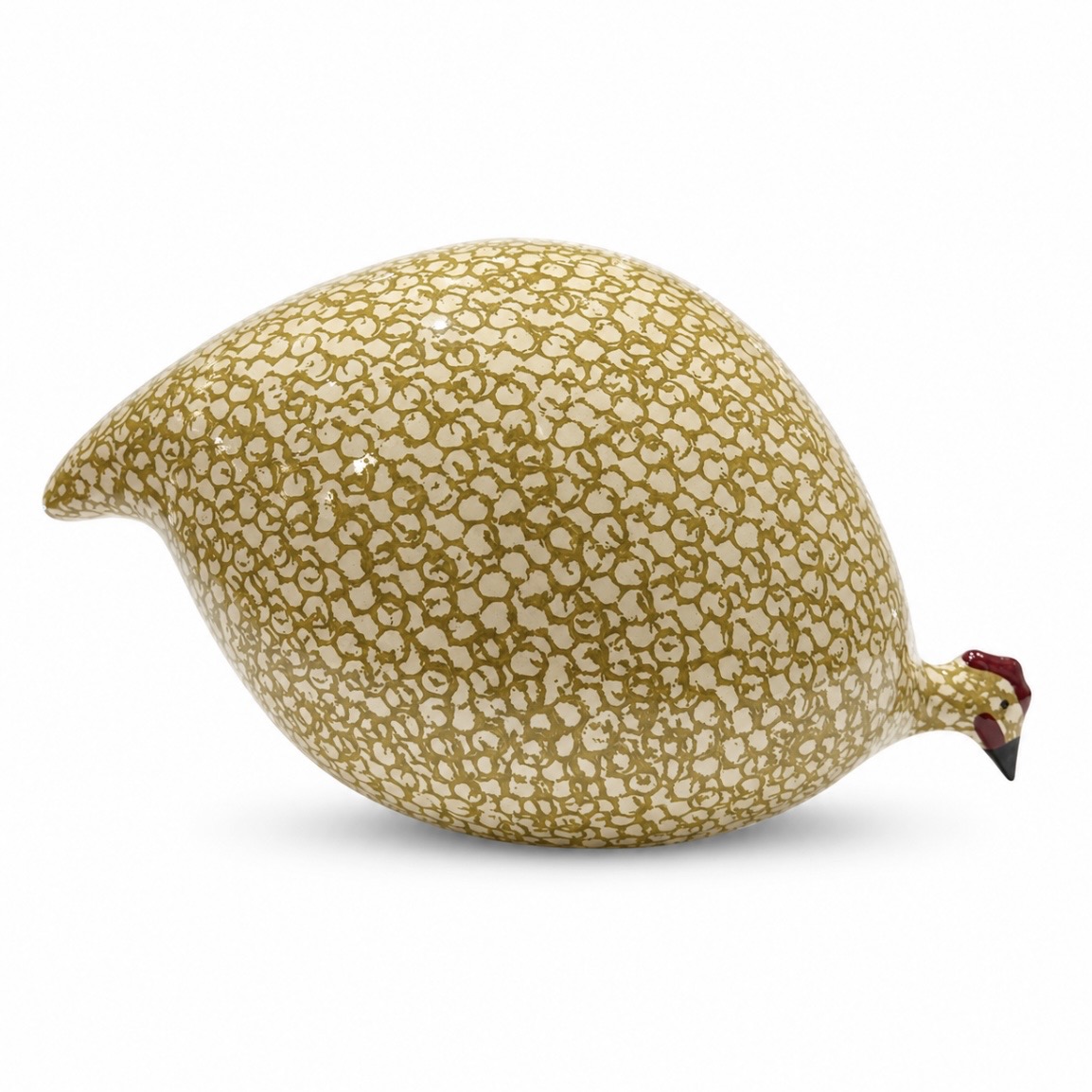 French Guinea Fowl White Spotted Green Leaf - Pecking (Les Ceramiques de Lussan)