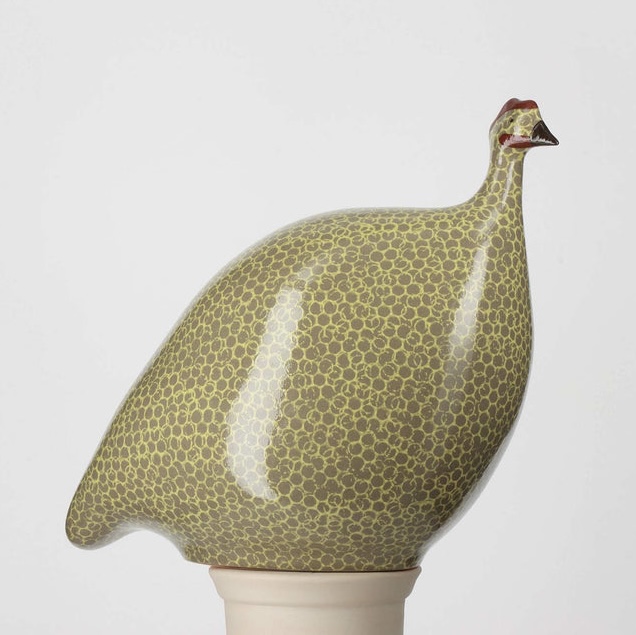 French Guinea Fowl Grey Spotted Yellow - Large (Les Ceramiques de Lussan)
