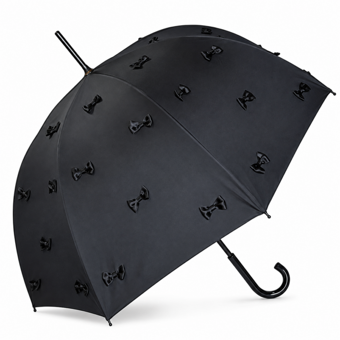Guy de Jean - “Lolita” Umbrella 56/8 Mat Bois Noir Rond Uni+Noeuds Cousus Poignee - Black