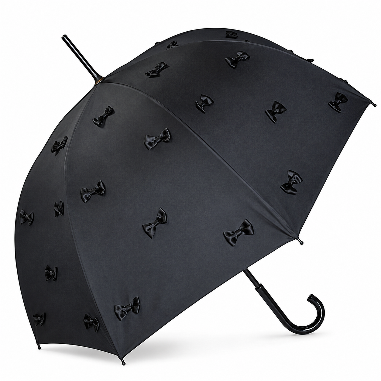 Guy de Jean - “Lolita” Umbrella 56/8 Mat Bois Noir Rond Uni+Noeuds Cousus Poignee - Black