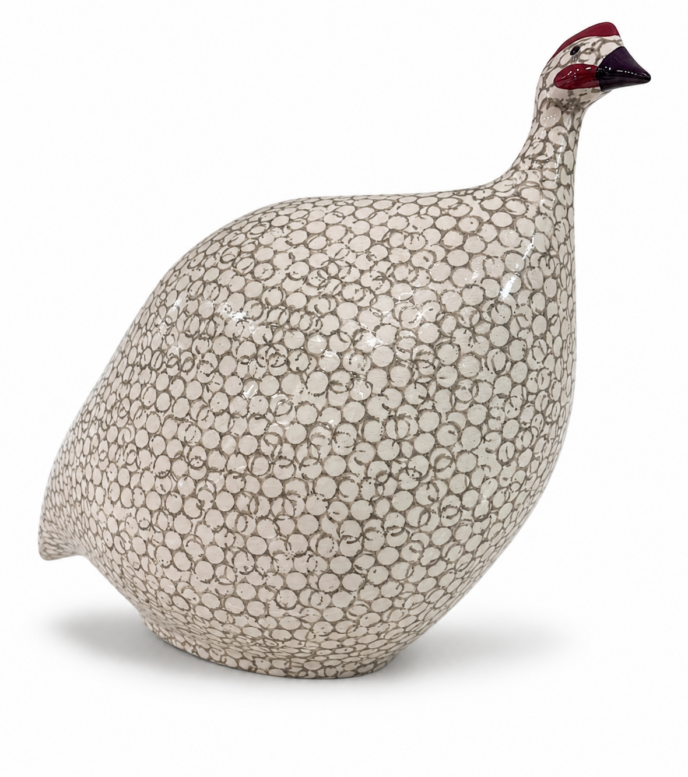 French Guinea Fowl White Spotted Grey - Large (Les Ceramiques de Lussan)