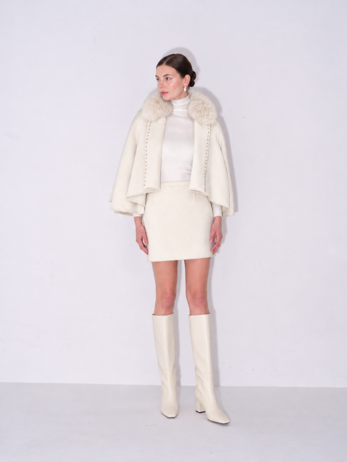 Diomi - Embroidered Tux Lapel Cape W/ Fox Collar