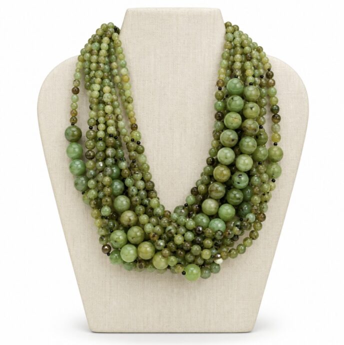 Angela Caputi Collection - Green Boules and Garnets Twisted Necklace