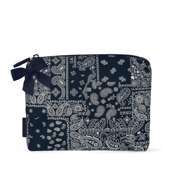 Crinkle Make-up Bag Navy Bandana Bow