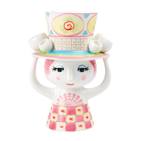 Lady with hat vase h 8.1 in pink