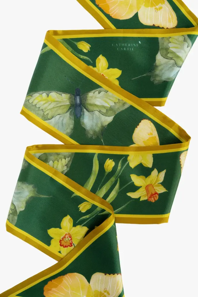Catherine Cartie - Green/Yellow Silk Ribbon Scarf – OS