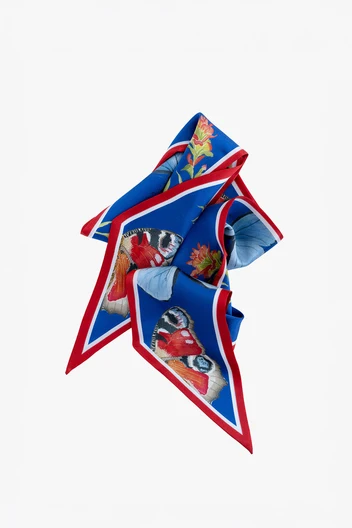 Catherine Cartie - Blue/Red Silk Ribbon Scarf – OS