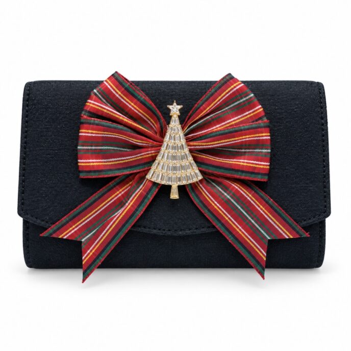 *Holiday - Black Scallop Ruby Red Tartan Bow Disco Tree **PRE-ORDER