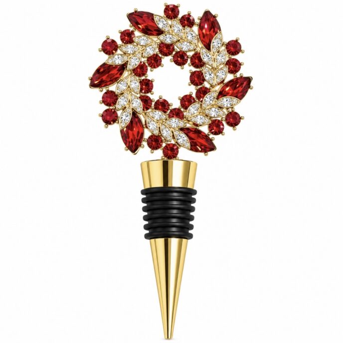 Holiday Wreath Bottle Stopper - Red