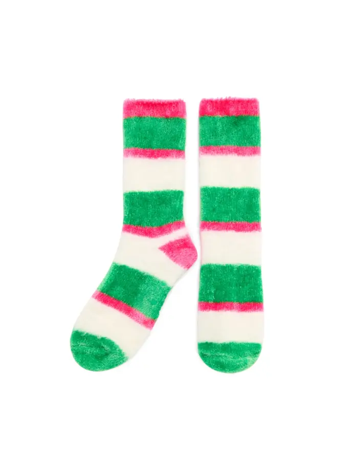 Holiday Socks - Green Fuzzy Stripe Socks