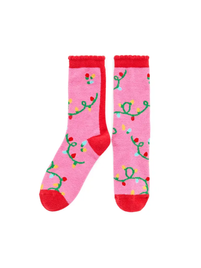 Holiday Socks - Pink String Lights Socks