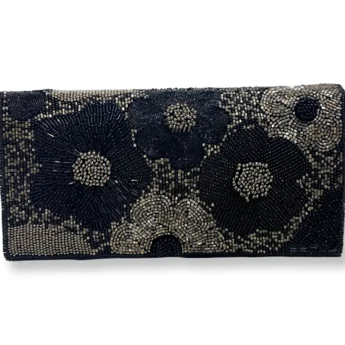 David Jeffery- Black Beaded Clutch w/Chain Strap