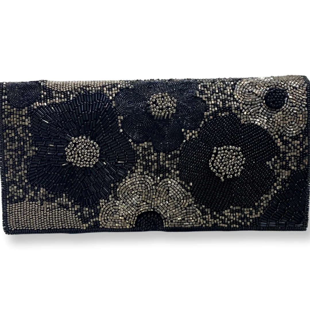 David Jeffery- Black Beaded Clutch w/Chain Strap