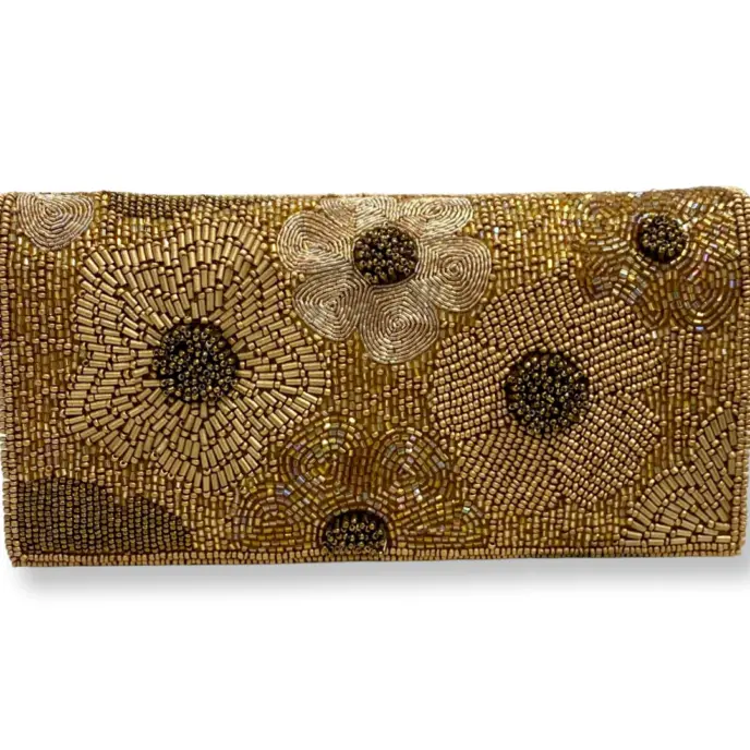 David Jeffery - Gold Beaded Clutch w/Chain Strap