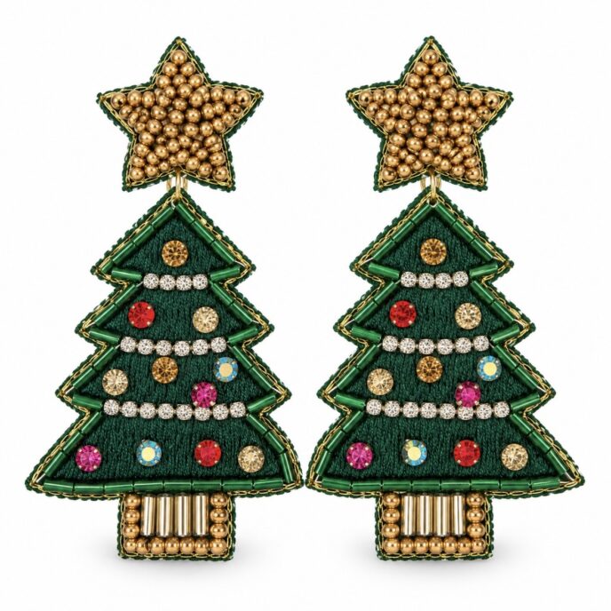 Holiday - Gold Star Christmas Tree Earrings
