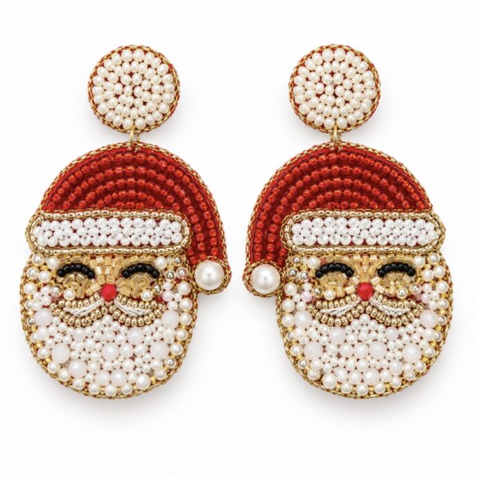 Holiday - Santa Face Beaded Earrings
