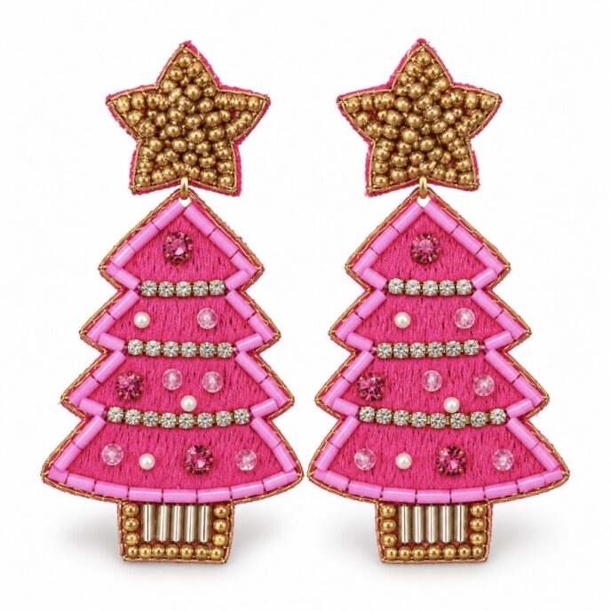 Holiday - Hot Pink Christmas Tree Earrings