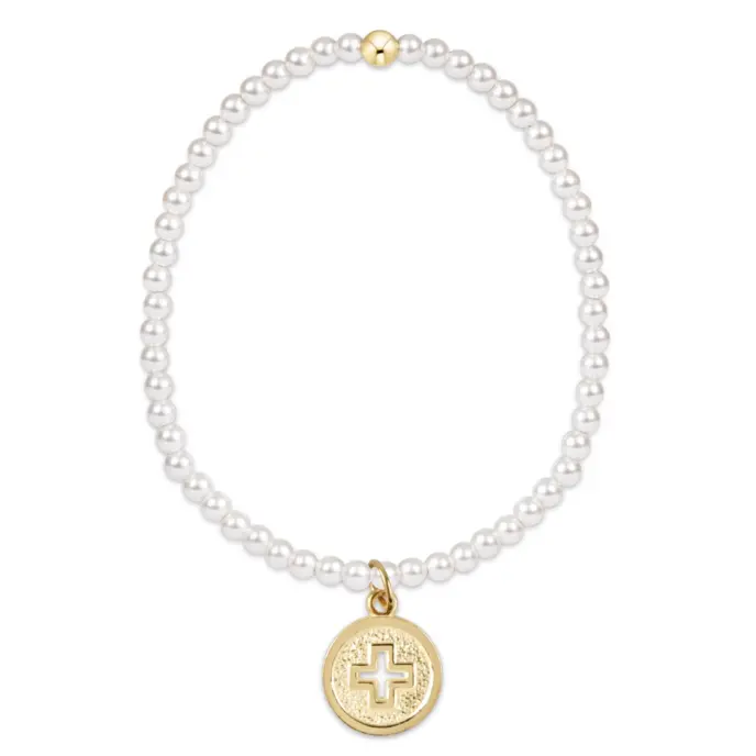 enewton - Classic Pearl 3mm Bracelet - Signature Cross Gold Disc – OS