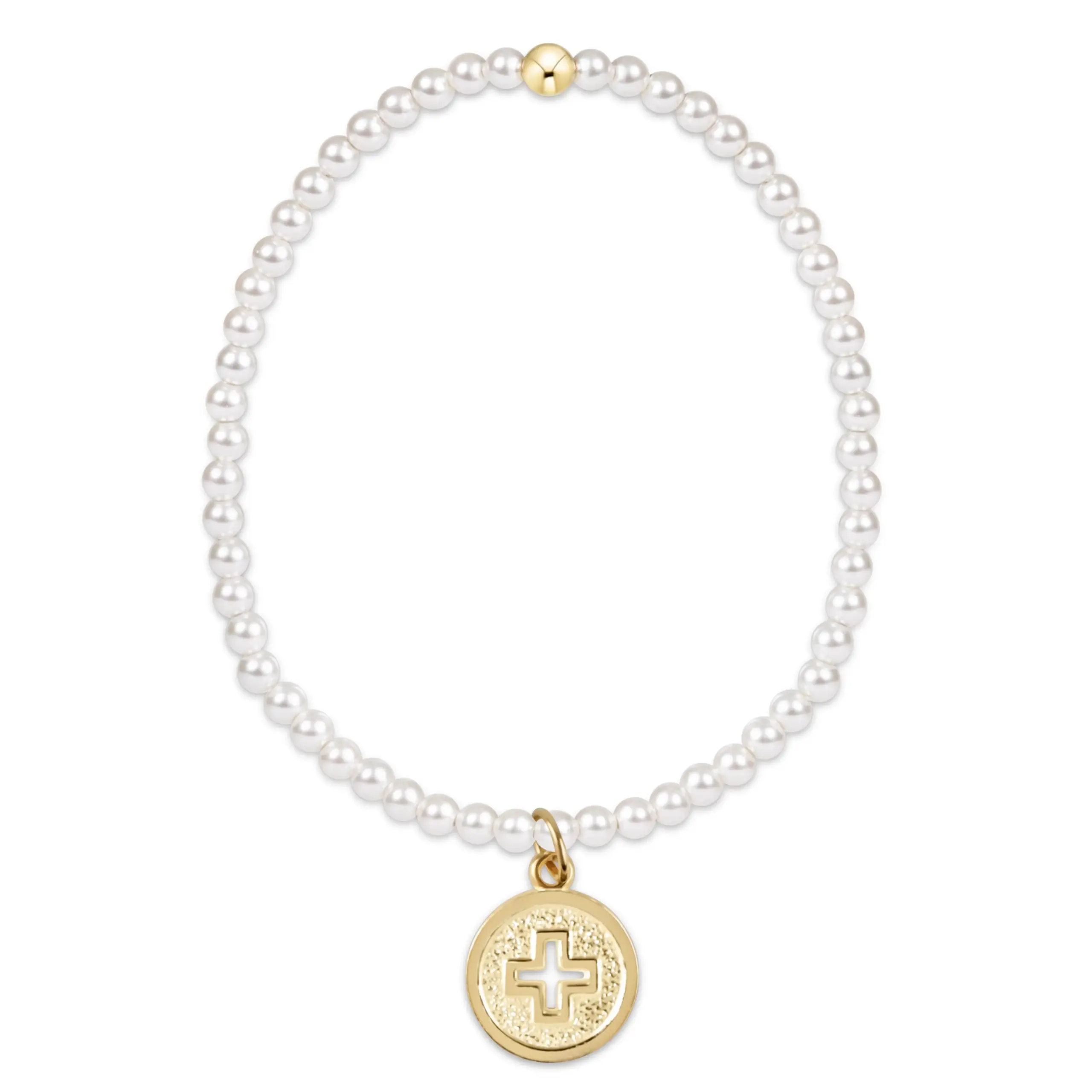 enewton - Classic Pearl 3mm Bracelet - Signature Cross Gold Disc – OS
