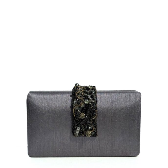 Simitri - Silver Orchid Beaded Fringe Clutch