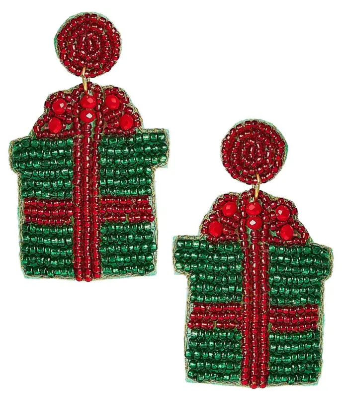 Present Beaded Christmas Earrings